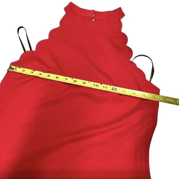 I.N. San Francisco Red Mini Dress High Neck Sleeveless Scalloped Edges Women’s L - Picture 8 of 13